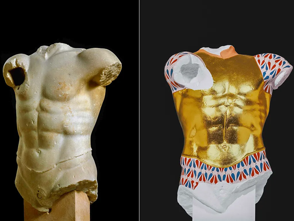 Beyond White Marble: The Vibrant Truth of Ancient Greek & Roman Statues - Greek archer restored - Original from the Acropolis, Athens